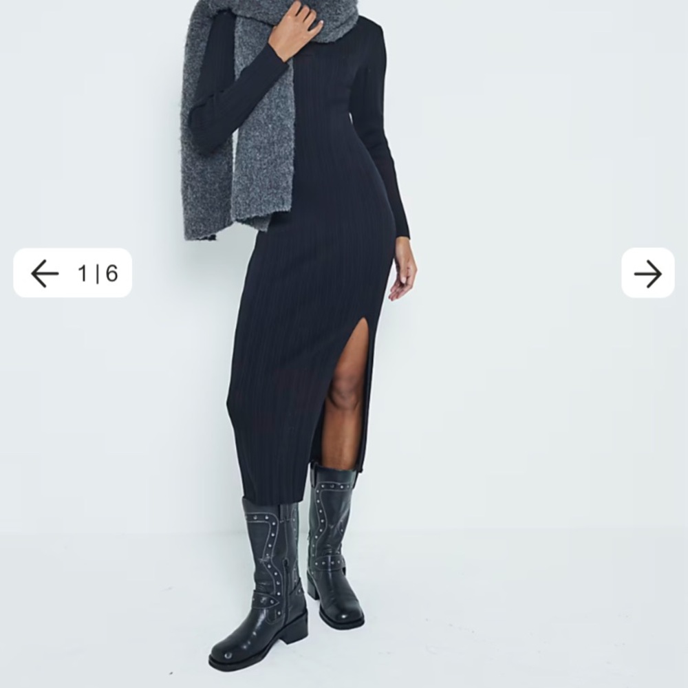 River Island Black Ribbed Midi Polo Dress